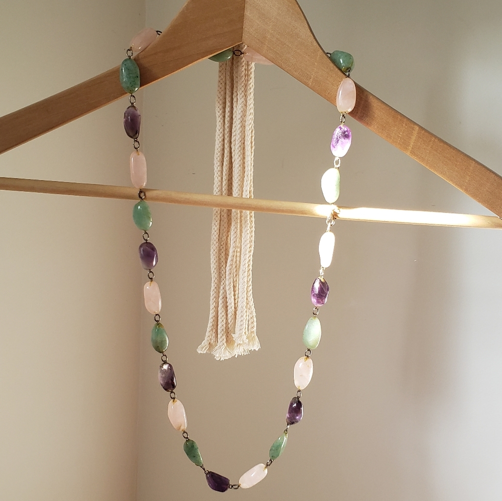 VNTG - Healing Rose quartz amethyst and aventurine long necklace.